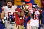SAN FRANCISCO, CA - JANUARY 22:  Kyle Williams #10 of the San Francisco 49ers reacts after he fumbled the ball on a punt return which the New York Giants recovered in overtime during the NFC Championship Game at Candlestick Park on January 22, 2012 in San Francisco, California.  (Photo by Ezra Shaw/Getty Images)