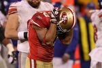 SAN FRANCISCO, CA - JANUARY 22:  Kyle Williams #10 of the San Francisco 49ers reacts after fumbling the ball in overtime of the NFC Championship Game against the New York Giants at Candlestick Park on January 22, 2012 in San Francisco, California. The Giants beat the 49ers 20-17 in overtime.  (Photo by Ezra Shaw/Getty Images)