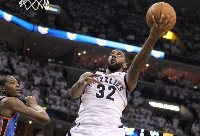 MEMPHIS, TN - MAY 07:  O.J. Mayo #32 of the  Memphis Grizzlies shoots the ball during the game against the Oklahoma City Thunder in Game Three of the Western Conference Semifinals in the 2011 NBA Playoffs at FedExForum on May 7, 2011 in Memphis, Tennessee.The Grizzlies won in overtime 101-93. NOTE TO USER: User expressly acknowledges and agrees that, by downloading and/or using this Photograph, User is consenting to the terms and conditions of the Getty Images License Agreement.  (Photo by Andy Lyons/Getty Images)