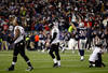 FOXBORO, MA - JANUARY 22:   Niko Koutouvides #90 of the New England Patriots celebrate after Billy Cundiff (C) #7 of the Baltimore Ravens missed a game tying field goal late in the fourth quarter during their AFC Championship Game at Gillette Stadium on January 22, 2012 in Foxboro, Massachusetts.  (Photo by Rob Carr/Getty Images)