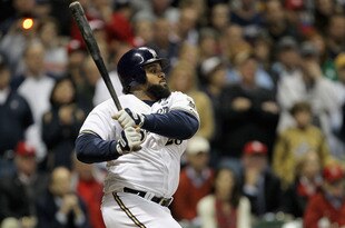 MILWAUKEE, WI - OCTOBER 16:  Prince Fielder #28 of the Milwaukee Brewers bats against the St. Louis Cardinals during Game Six of the National League Championship Series at Miller Park on October 16, 2011 in Milwaukee, Wisconsin.  (Photo by Jonathan Daniel/Getty Images)