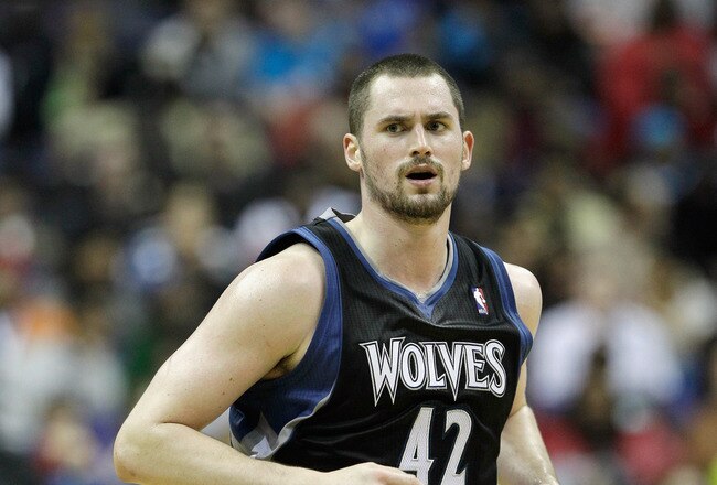 WASHINGTON, DC - MARCH 05:  Kevin Love #42 of the Minnesota Timberwolves against the Washington Wizards at the Verizon Center on March 5, 2011 in Washington, DC. NOTE TO USER: User expressly acknowledges and agrees that, by downloading and/or using this Photograph, User is consenting to the terms and conditions of the Getty Images License Agreement.  (Photo by Rob Carr/Getty Images)