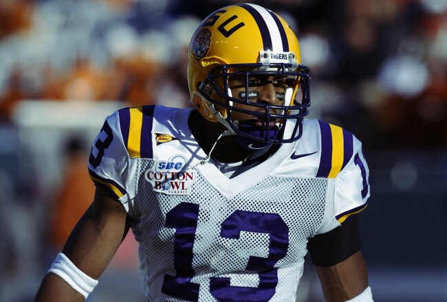 DALLAS - JANUARY 1:  Cornerback Corey Webster #13 of the Louisiana State University Tigers on the field against the University of Texas Longhorns during the 67th SBC Cotton Bowl Classic on  January 1, 2003 in Dallas, Texas.  Texas defeated LSU 35-20.  (Photo by Brian Bahr/Getty Images)