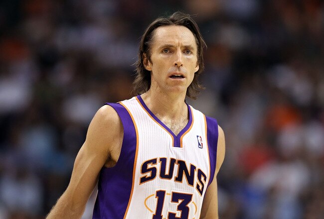 PHOENIX, AZ - APRIL 13:  Steve Nash #13 of the Phoenix Suns during the NBA game against the San Antonio Spurs at US Airways Center on April 13, 2011 in Phoenix, Arizona.  NOTE TO USER: User expressly acknowledges and agrees that, by downloading and or using this photograph, User is consenting to the terms and conditions of the Getty Images License Agreement.  (Photo by Christian Petersen/Getty Images)
