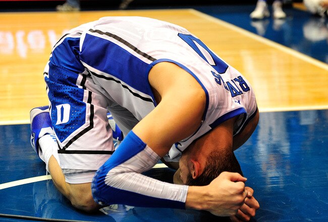 DURHAM, NC - JANUARY 21:  Austin Rivers #0 of the Duke Blue Devils reacts after a loss to the Florida State Seminoles at the buzzer at Cameron Indoor Stadium on January 21, 2012 in Durham, North Carolina. Florida State won 76-73 to end Duke's 44-game home winning streak.  (Photo by Grant Halverson/Getty Images)