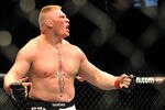 LAS VEGAS - JULY 11:  Brock Lesnar reacts after knocking out Frank Mir during their heavyweight title bout during UFC 100 on July 11, 2009 in Las Vegas, Nevada.  (Photo by Jon Kopaloff/Getty Images)