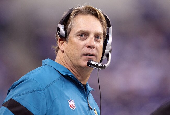 INDIANAPOLIS, IN - NOVEMBER 13:  Jack Del Rio the Head Coach of the Jacksonville Jaguars watches the action during the game against the Indianapolis Colts at Lucas Oil Stadium on November 13, 2011 in Indianapolis, Indiana.  (Photo by Andy Lyons/Getty Images)