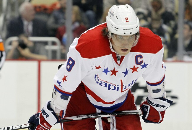 PITTSBURGH, PA - JANUARY 22:  Alex Ovechkin #8 of the Washington Capitals looks on against the Pittsburgh Penguins during the game at Consol Energy Center on January 22, 2012 in Pittsburgh, Pennsylvania.  (Photo by Justin K. Aller/Getty Images)