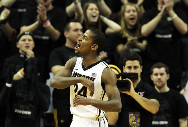 COLUMBIA, MO - JANUARY 14:  Kim English #24 of the Missouri Tigers celebrates after scoring during the game against the Texas Longhorns on January 14, 2012 at Mizzou Arena in Columbia, Missouri.  (Photo by Jamie Squire/Getty Images)