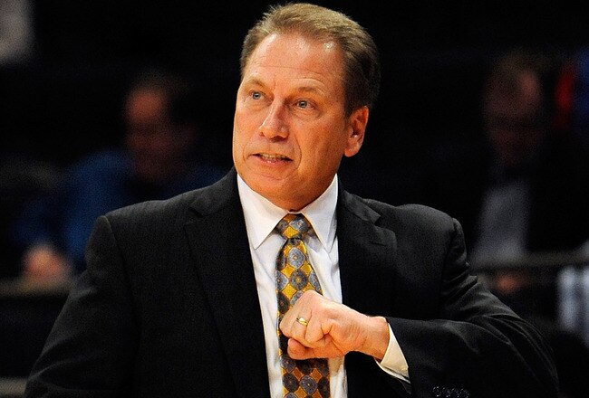 NEW YORK, NY - NOVEMBER 15:  Head coach Tom Izzo of the Michigan State Spartans reacts during play against the Duke Blue Devils during the 2011 State Farm Champions Classic at Madison Square Garden on November 15, 2011 in New York City.  (Photo by Patrick McDermott/Getty Images)