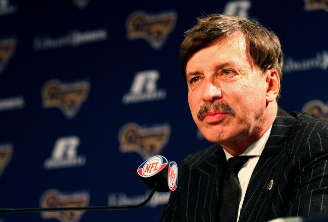 EARTH CITY, MO - JANUARY 17: St. Louis Rams owner Stan Kroenke addresses the media during a press conference at the Russell Training Center on January 17, 2012 in Earth City, Missouri.  (Photo by Dilip Vishwanat/Getty Images)
