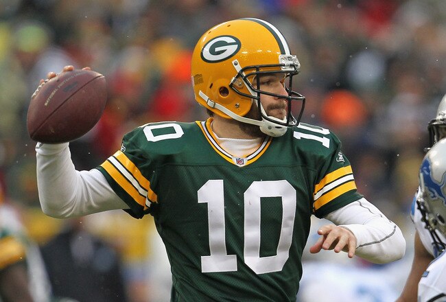 GREEN BAY, WI - JANUARY 01:  Matt Flynn #10 of the Green Bay Packers throws a pass against the Detroit Lions at Lambeau Field on January 1, 2012 in Green Bay, Wisconsin. The Packers defeated the Lions 45-41.  (Photo by Jonathan Daniel/Getty Images)