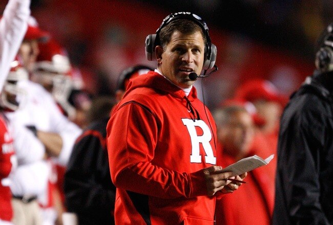 PISCATAWAY, NJ - OCTOBER 16: Head Coach Greg Schiano of the Rutgers University Scarlett Knights watches his team play against the University of Pittsburgh Panthers on October 16, 2009 at Rutgers Stadium in Piscataway, New Jersey. (Photo by Jared Wickerham/Getty Images)