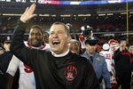 NEW YORK - DECEMBER 30:  Rutgers Scarlet Knights head coach Greg Schiano celebrates a win over the Iowa State Cyclones in the New Era Pinstripe Bowl at Yankee Stadium on December 30, 2011 in the Bronx Borough of New York City.  (Photo by Jeff Zelevansky/Getty Images)