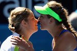 MELBOURNE, AUSTRALIA - JANUARY 26:  Victoria Azarenka of Belarus and Kim Clijsters of Belgium embrace at the net after their semifinal match during day eleven of the 2012 Australian Open at Melbourne Park on January 26, 2012 in Melbourne, Australia.  (Photo by Clive Brunskill/Getty Images)