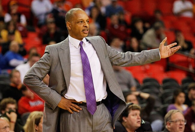 ATLANTA, GA - MARCH 10:  Head coach Trent Johnson of the LSU Tigers reacts during their game against the Vanderbilt Commodores in the first round of the SEC Men's Basketball Tournament at the Georgia Dome on March 10, 2011 in Atlanta, Georgia.  (Photo by Kevin C. Cox/Getty Images)
