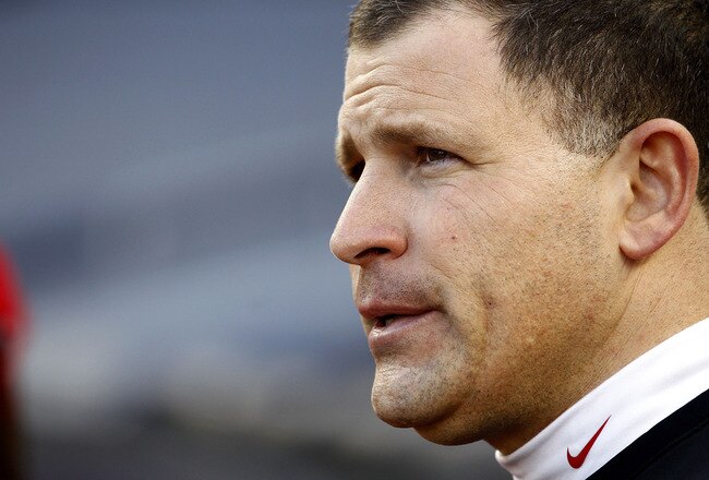 NEW YORK - DECEMBER 30:  Rutgers Scarlet Knights head coach Greg Schiano waits to take the field against the Iowa State Cyclones in the New Era Pinstripe Bowl at Yankee Stadium on December 30, 2011 in the Bronx Borough of New York City.  (Photo by Jeff Zelevansky/Getty Images)
