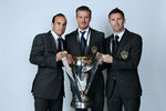 CARSON, CA - NOVEMBER 20:  (L-R) Landon Donovan #10, David Beckham #23 and Robbie Keane #14 of the Los Angeles Galaxy pose for a portrait following the 2011 MLS Cup at The Home Depot Center on November 20, 2011 in Carson, California.  (Photo by Jeff Gross/Getty Images)