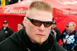DAYTONA BEACH, FL - FEBRUARY 13:  MMA fighter Brock Lesnar walks in the garage area during practice for the Daytona 500 at Daytona International Speedway on February 13, 2010 in Daytona Beach, Florida.  (Photo by Sam Greenwood/Getty Images for NASCAR)
