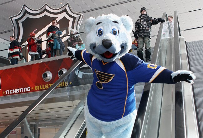 OTTAWA, ON - JANUARY 27: Louie, the mascot for the St. Louis Blues makes an appearance at the Scotiabank NHL Fan Fair at the Ottawa Convention Center on January 27, 2012 in Ottawa, Canada.  (Photo by Bruce Bennett/Getty Images)