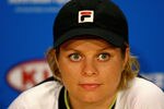 MELBOURNE, AUSTRALIA - JANUARY 26:  Kim Clijsters of Belgium talks to the media at a press conference after her semifinal lose against Victoria Azarenka of Belarus during day eleven of the 2012 Australian Open at Melbourne Park on January 26, 2012 in Melbourne, Australia.  (Photo by Robert Prezioso/Getty Images)
