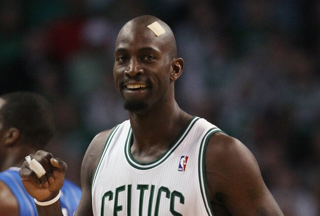 BOSTON, MA - FEBRUARY 06:  Kevin Garnett #5 of the Boston Celtics celebrates in the first half against the Orlando Magic on February 6, 2011 at the TD Garden in Boston, Massachusetts. The Celtics defeated the Magic 91-80. NOTE TO USER: User expressly acknowledges and agrees that, by downloading and/or using this Photograph, User is consenting to the terms and conditions of the Getty Images License Agreement.  (Photo by Elsa/Getty Images)