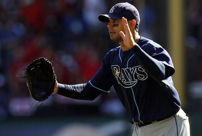 ARLINGTON, TX - OCTOBER 10:  Carlos Pena #23 of the Tampa Bay Rays celebrates after a 5-2 win against the Texas Rangers during game 4 of the ALDS at Rangers Ballpark in Arlington on October 10, 2010 in Arlington, Texas.  (Photo by Ronald Martinez/Getty Images)