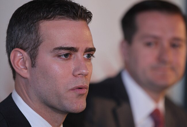 CHICAGO, IL - OCTOBER 25:  Theo Epstein, the new President of Baseball Operations for the Chicago Cubs, speaks during a press conference as Chairman Tom Ricketts listens at Wrigley Field on October 25, 2011 in Chicago, Illinois.  (Photo by Jonathan Daniel/Getty Images)