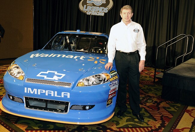 CONCORD, NC - JANUARY 26:  Bill Elliott, driver of the #50 Walmart Chevrolet, poses for a photo after announcing a one race deal with Walmart during the 2012 NASCAR Sprint Cup Series Media Tour hosted by Charlotte Motor Speedway on January 26, 2012 in Concord, North Carolina.  (Photo by Jared C. Tilton/Getty Images for NASCAR)