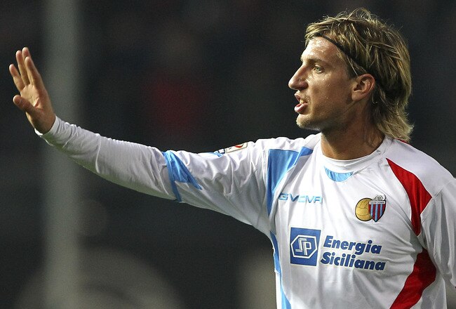 BERGAMO, ITALY - DECEMBER 11:  Maxi Lopez of Catania Calcio gestures during the Serie A match between Atalanta BC and Catania Calcio at Stadio Atleti Azzurri d'Italia on December 11, 2011 in Bergamo, Italy.  (Photo by Marco Luzzani/Getty Images)