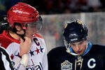 PITTSBURGH, PA - JANUARY 01:  Alex Ovechkin #8 of the Washington Capitals and Sidney Crosby #81 of the Pittsburgh Penguins are seen during the 2011 NHL Bridgestone Winter Classic at Heinz Field on January 1, 2011 in Pittsburgh, Pennsylvania. Washington won 3-1. (Photo by Jamie Squire/Getty Images)