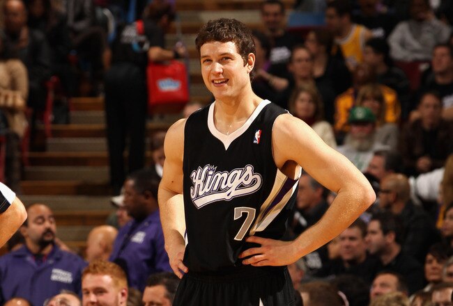 SACRAMENTO, CA - DECEMBER 26:  Jimmer Fredette #7 of the Sacramento Kings in action against the Los Angeles Lakers at Power Balance Pavilion on December 26, 2011 in Sacramento, California.  NOTE TO USER: User expressly acknowledges and agrees that, by downloading and or using this photograph, User is consenting to the terms and conditions of the Getty Images License Agreement.  (Photo by Ezra Shaw/Getty Images)
