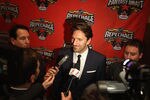 OTTAWA, ON - JANUARY 26:  Team Alfredsson goalie Henrik Lundqvist of the New York Rangers speaks with the media following the 2012 NHL All-Star Game Fantasy Draft at Hilton Lac Leamy on January 26, 2012 in Ottawa, Canada.  (Photo by Christian Petersen/Getty Images)