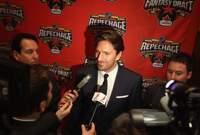OTTAWA, ON - JANUARY 26:  Team Alfredsson goalie Henrik Lundqvist of the New York Rangers speaks with the media following the 2012 NHL All-Star Game Fantasy Draft at Hilton Lac Leamy on January 26, 2012 in Ottawa, Canada.  (Photo by Christian Petersen/Getty Images)
