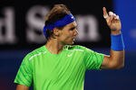 MELBOURNE, AUSTRALIA - JANUARY 26:  Rafael Nadal of Spain challenges a line call in his semifinal match against Roger Federer of Switzerland during day eleven of the 2012 Australian Open at Melbourne Park on January 26, 2012 in Melbourne, Australia.  (Photo by Clive Brunskill/Getty Images)