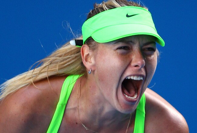 MELBOURNE, AUSTRALIA - JANUARY 26:  Maria Sharapova of Russia celebrates match point in her semifinal match against Petra Kvitova of the Czech Republic during day eleven of the 2012 Australian Open at Melbourne Park on January 26, 2012 in Melbourne, Australia.  (Photo by Mark Dadswell/Getty Images)