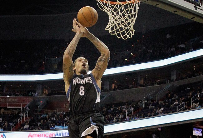 WASHINGTON, DC - MARCH 05:  Michael Beasley #8 of the Minnesota Timberwolves dunks against the Washington Wizards at the Verizon Center on March 5, 2011 in Washington, DC. NOTE TO USER: User expressly acknowledges and agrees that, by downloading and/or using this Photograph, User is consenting to the terms and conditions of the Getty Images License Agreement.  (Photo by Rob Carr/Getty Images)
