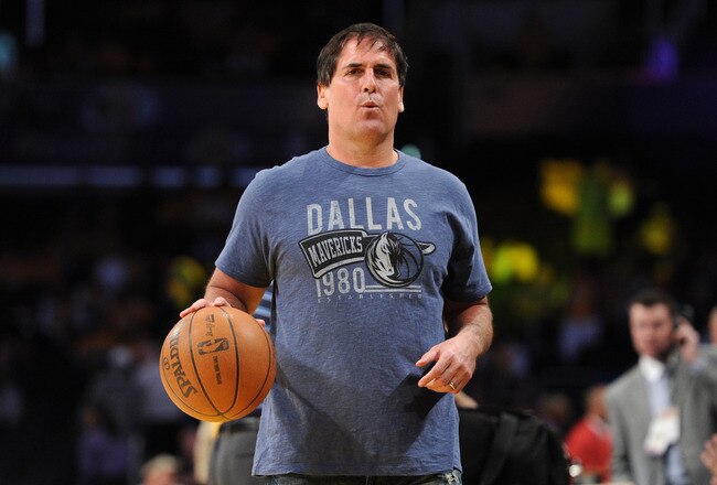 LOS ANGELES, CA - MAY 02:  Dallas Mavericks Owner Mark Cuban stands on the court with a basketball before Game One of the Western Conference Semifinals in the 2011 NBA Playoffs between the Mavericks and the Los Angeles Lakers at Staples Center on May 2, 2011 in Los Angeles, California. NOTE TO USER: User expressly acknowledges and agrees that, by downloading and or using this photograph, User is consenting to the terms and conditions of the Getty Images License Agreement.  (Photo by Harry How/Getty Images)