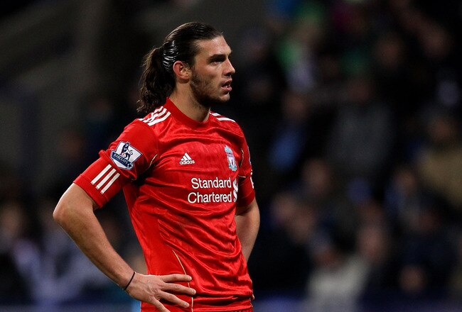 BOLTON, ENGLAND - JANUARY 21:  Andy Carroll of Liverpool looks on during the Barclays Premier League match between Bolton Wanderers and Liverpool at the Reebok Stadium on January 21, 2012 in Bolton, England.  (Photo by Alex Livesey/Getty Images)