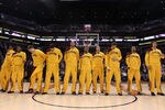 PHOENIX, AZ - JANUARY 12:  The Cleveland Cavaliers stand attended for the National Anthem before the NBA game against the Phoenix Suns at US Airways Center on January 12, 2012 in Phoenix, Arizona. The Cavaliers defeated the Suns 101-90. NOTE TO USER: User expressly acknowledges and agrees that, by downloading and or using this photograph, User is consenting to the terms and conditions of the Getty Images License Agreement.  (Photo by Christian Petersen/Getty Images)