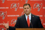 TAMPA, FL - JANUARY 27:  Coach Greg Schiano of the Tampa Bay Buccaneers speaks to the media at an introduction press conference at the team training facility January 27, 2012 in Tampa, Florida. (Photo by Al Messerschmidt/Getty Images)
