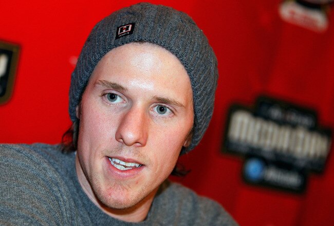 OTTAWA, ON - JANUARY 27:  Team Chara goalie Jimmy Howard of the Detroit Red Wings talks with the press during the 2012 NHL All-Star Game Player Media Availability at the Westin Ottawa on January 27, 2012 in Ottawa, Ontario, Canada.  (Photo by Gregory Shamus/Getty Images)