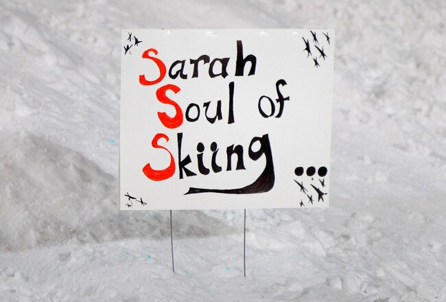 ASPEN, CO - JANUARY 27:  A sign is posted in the halfpipe commemorating skier Sarah Burke at the Winter X Games 2012 at Buttermilk Mountain on January 27, 2012 in Aspen, Colorado. Burke died January 19, 2012 from injuries sustained in a skiing accident.  (Photo by Doug Pensinger/Getty Images)