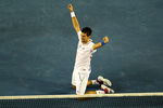 MELBOURNE, AUSTRALIA - JANUARY 27:  Novak Djokovic of Serbia celebrates winning match point in his semifinal match against Andy Murray of Great Britain during day twelve of the 2012 Australian Open at Melbourne Park on January 27, 2012 in Melbourne, Australia.  (Photo by Mark Dadswell/Getty Images)