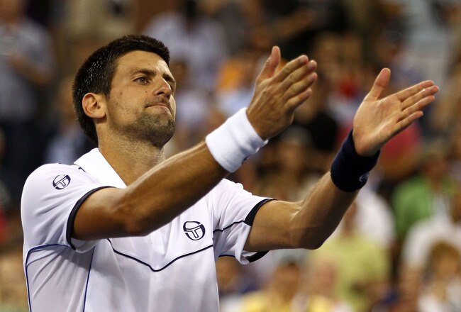 NEW YORK, NY - SEPTEMBER 12:  Novak Djokovic of Serbia reacts after he defeated Rafael Nadal of Spain during the Men's Final on Day Fifteen of the 2011 US Open at the USTA Billie Jean King National Tennis Center on September 12, 2011 in the Flushing neighborhood of the Queens borough of New York City.  (Photo by Clive Brunskill/Getty Images)