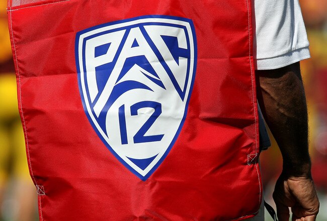 LOS ANGELES - SEPTEMBER 3:   A sideline official wears a vest with the logo for the Pac 12 conference during the game between the Minnesota Golden Gophers and the USC Trojans at the Los Angeles Memorial Coliseum on September 3, 2011 in Los Angeles, California.  USC won 19-17. (Photo by Stephen Dunn/Getty Images)