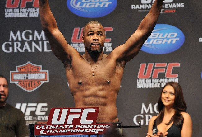 LAS VEGAS - MAY 28:  UFC fighter Rashad Evans weighs in for his fight against UFC fighter Quinton 'Rampage' Jackson at UFC 114: Rampage versus Rashad at the Mandalay Bay Hotel on May 28, 2010 in Las Vegas, Nevada.  (Photo by Jon Kopaloff/Getty Images)