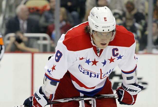 PITTSBURGH, PA - JANUARY 22:  Alex Ovechkin #8 of the Washington Capitals looks on against the Pittsburgh Penguins during the game at Consol Energy Center on January 22, 2012 in Pittsburgh, Pennsylvania.  (Photo by Justin K. Aller/Getty Images)