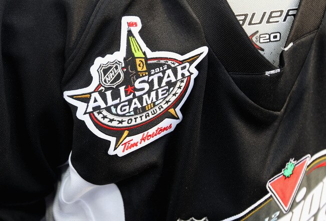 OTTAWA, ON - JANUARY 28:  A view of The All-Star Games logo on a hockey jersey during the Canadian Tire NHL Junior Skills Competition at Rideau Canal Skateway on January 28, 2012 in Ottawa, Ontario, Canada.  (Photo by Christian Petersen/Getty Images)