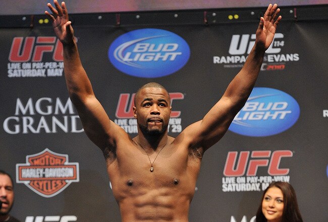 LAS VEGAS - MAY 28:  UFC fighter Rashad Evans weighs in for his fight against UFC fighter Quinton 'Rampage' Jackson at UFC 114: Rampage versus Rashad at the Mandalay Bay Hotel on May 28, 2010 in Las Vegas, Nevada.  (Photo by Jon Kopaloff/Getty Images)